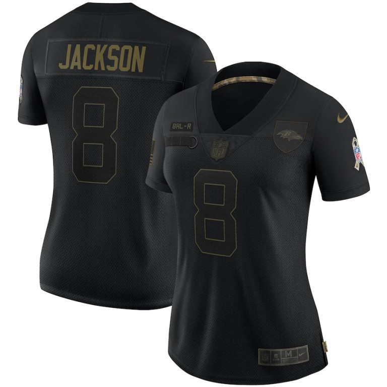 NFL Baltimore Ravens #8 Lamar Jackson Nike Women 2020 Salute To Service Limited  Black jerseys->youth nfl jersey->Youth Jersey